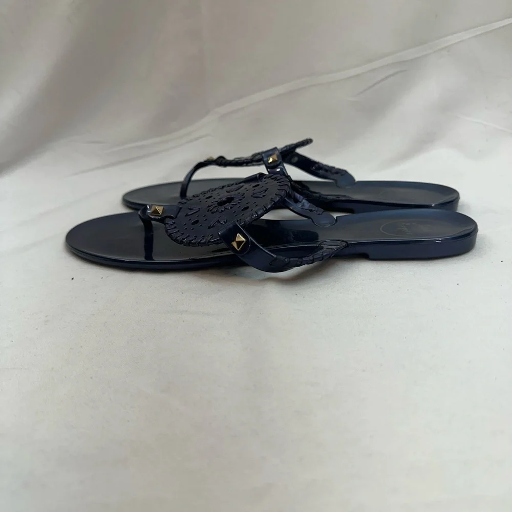 Jack Rogers Collins Jelly Flat Navy Sandals with Gold Accents 10 - Picture 3 of 4